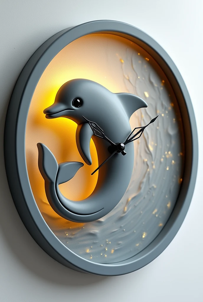 Create resin wall clock which complement grey and yellow color dolphin style