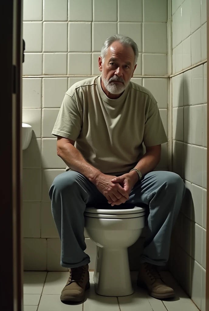 Man pooping in the toilet