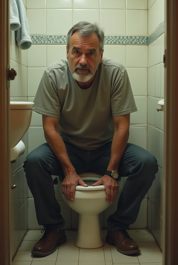 Man pooping in the toilet