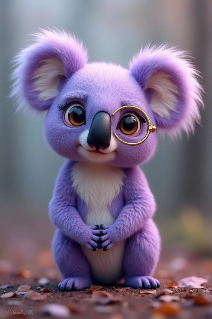 Purple koala with left eye monocle