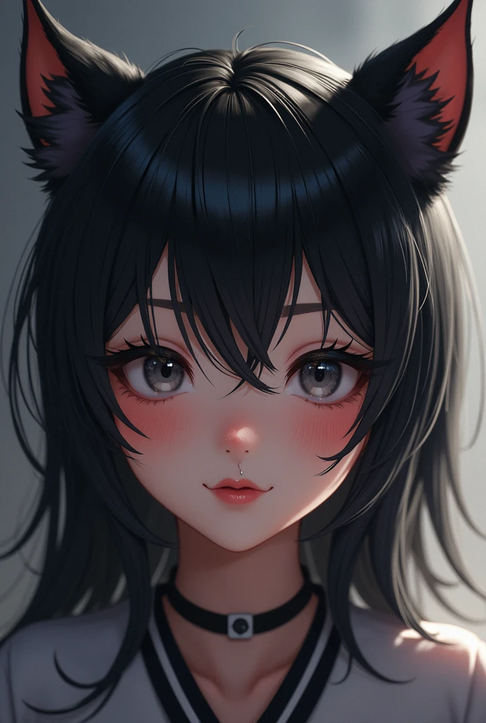 black hair, hair bobbles, wince, longeyelashes, solid circle eyes, fake animal ears, light smile, ear blush, fang, ccurate, Surrealism, drop shadow, anaglyph, stereogram, tachi-e, pov, atmospheric perspective, 8k, super detail, best quality