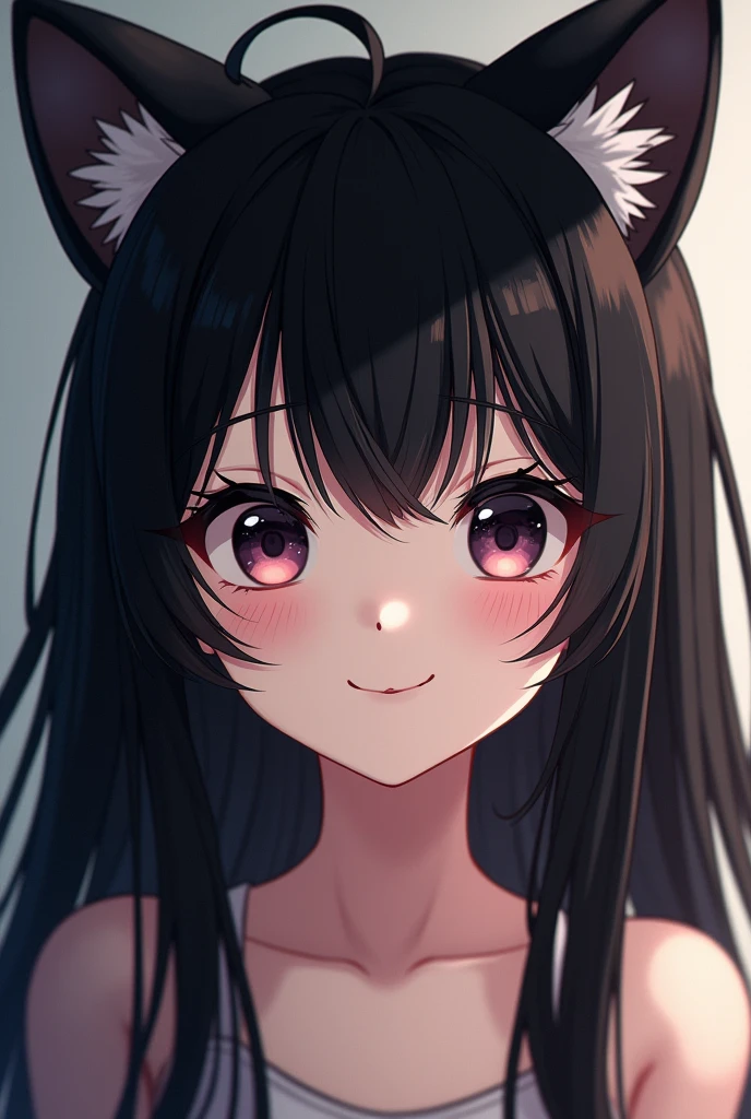 black hair, hair bobbles, wince, longeyelashes, solid circle eyes, fake animal ears, light smile, ear blush, fang, ccurate, Surrealism, drop shadow, anaglyph, stereogram, tachi-e, pov, atmospheric perspective, 8k, super detail, best quality