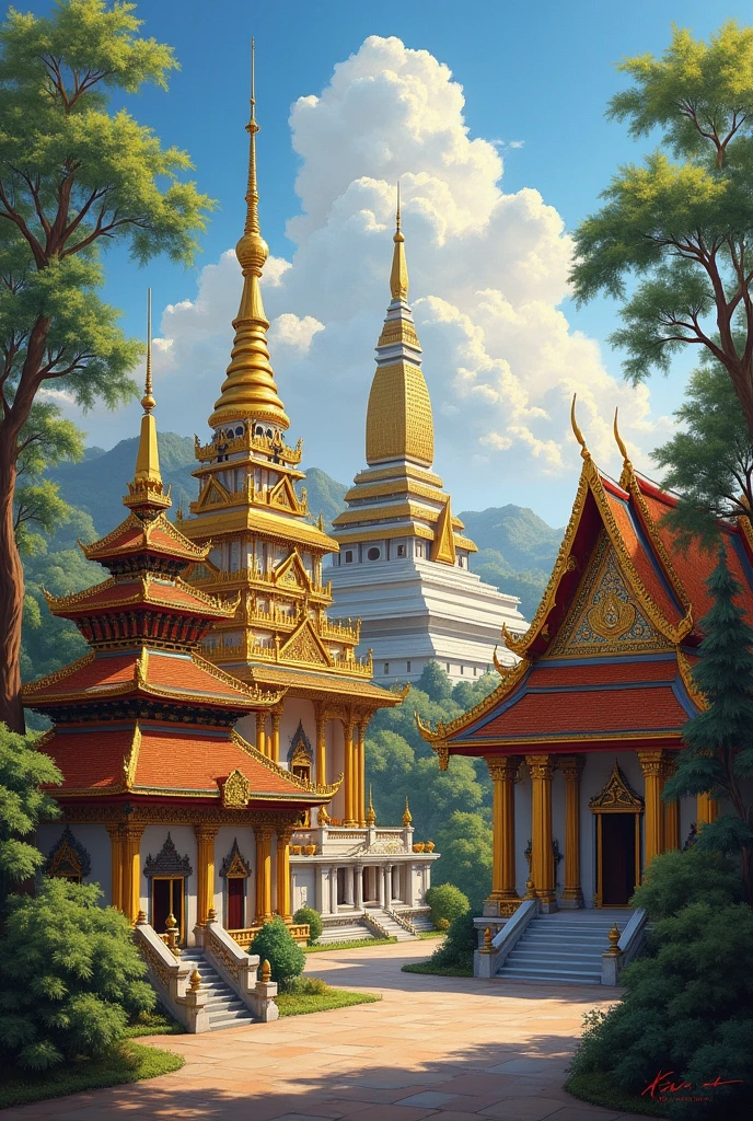 Oil painting of temples in Thailand