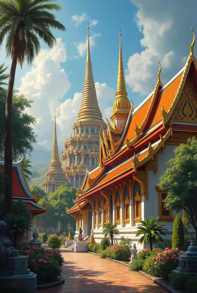 Oil painting of temples in Thailand