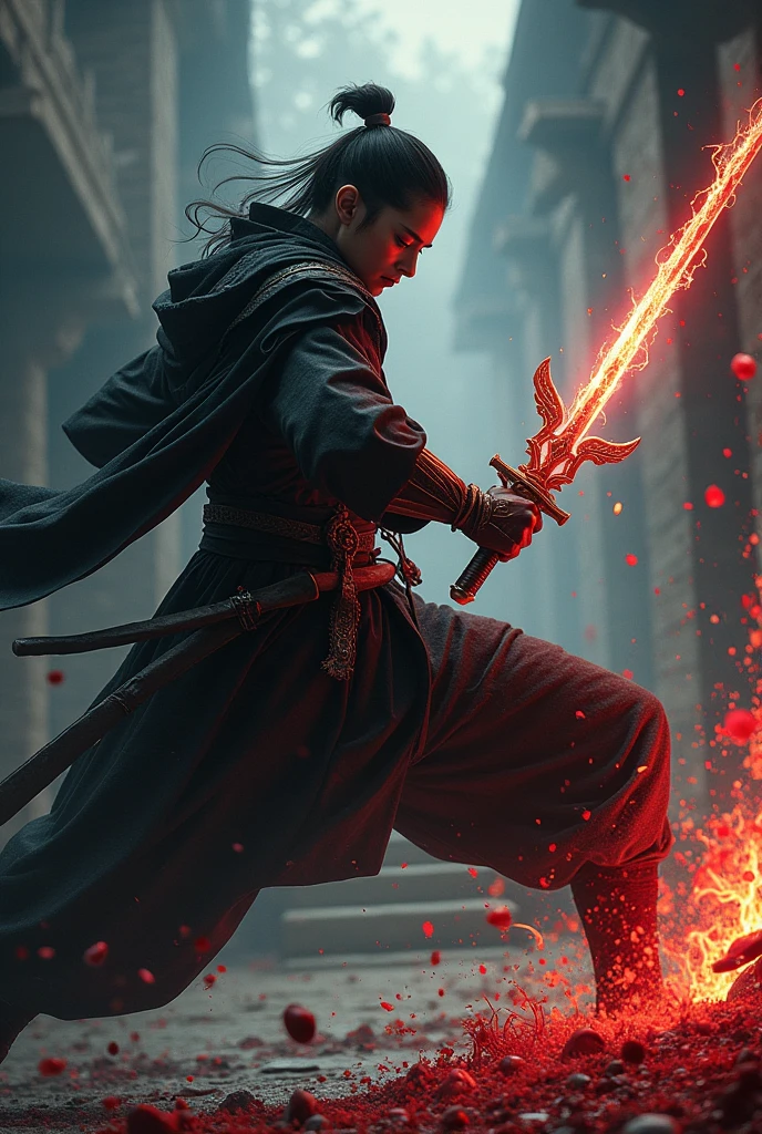 Super special move、Secret skills、Zankuu Sword!、cut off someone's head、The head flew off、blood droplets、