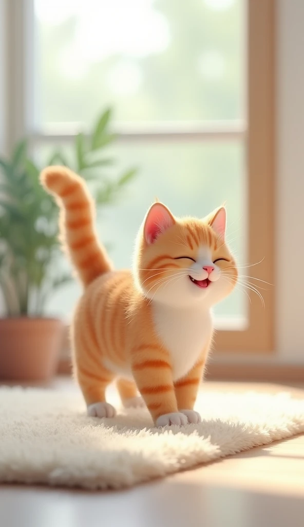 A scene of a cat in a cheerful mood in front of a clean litter box. The cat is walking around the litter area with a light step, its eyes half-closed in contentment. The litter box is spotless, and the cat seems to be very pleased with its cleanliness. Its tail is swaying rhythmically, radiating happiness throughout its entire body. The background is bright, with a clean and tidy space, emphasizing the cat’s great satisfaction with its environment.8k