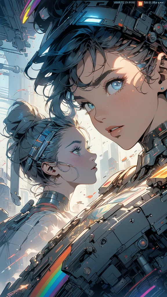 (((masterpiece, highest quality))),(((solo:1.2))),(((1girl:1.2))),32k wallpaper, very detailed, poster, vintage science fiction,(((((geometric cinematic movie poster))))), ((((bauhaus)))),(((abstract))),((((mid century modern)))),(((((portfolio))))),(((((Close-up))))),(((((bust up))))),((((more various angle)))),(((highlight))),(((complete. detailed face))),(((Extremely talented))),(((most complecated machine))),(((Overall colorfully))),((((((Absolutely simple background)))))),(((((detailed futuristic machine))))),(((Cleavage))),(((marvel super heroes))),(((rainbow color scheme))),(((Very detailed UI))),(((So many meters))),(((Perpetual Motion Machine)))