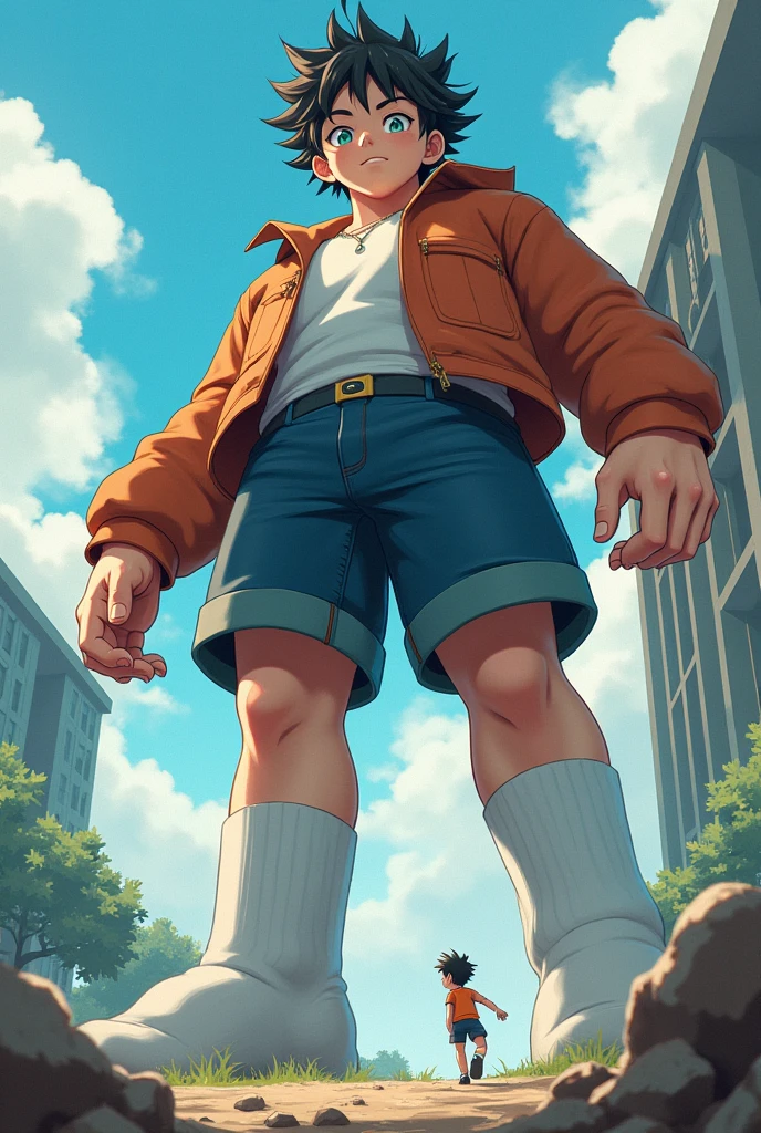 Anime, boy, white socks, giant, stomping, tiny pov
