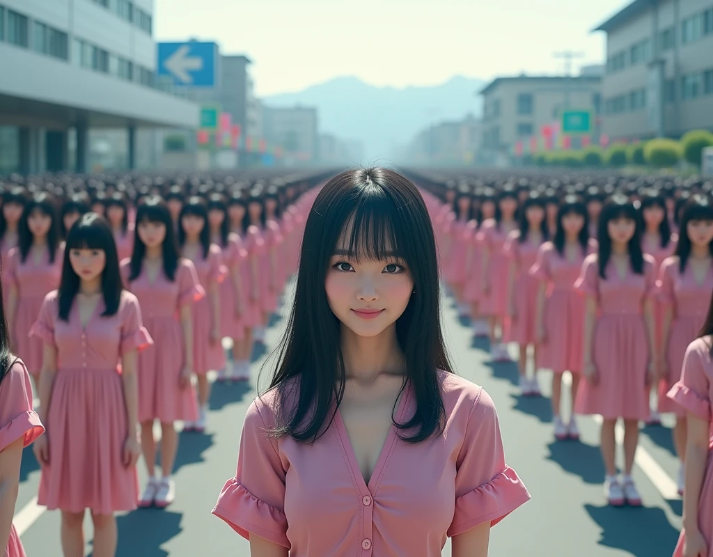 (((((Japanese Clone girls=Myself)))))), (((best masterpiece Clone girls Raw Photography Art))), (16K, Highest quality, Ultra-high resolution, RAW Photos), (((Unrealistic, Unparalleled depiction, An unbelievable sight, Unprecedented and shocking, In a world where myselves are multiplied, Ultra-realistic))), (((Japanese, woman, 26yo, Sasaki Nozomi))), (Small face, ((Thick black hair, Semi-long hair))), ((V-neck short-sleeve dress)), (((((Very beautiful detailed girls, Accurate body structure, Very detailed完璧な, A super busty body with very large breasts, Great proportions, super big breasts, Big, voluptuous breasts, The cleavage is very plump and emphasized))))), (((Dark Eyes, Mature face, Cute Smile, A gentle gaze, ((Very happy laughter))))), ((((((((Very detailedcloning描写, ((1girl→cloning→1,000,000,000,000,000,000,000,000girls)))))))))), ((((((((Very detailed, The precise depiction of the double, ((With the exact same female body, With the exact same face, With the exact same hairstyle, In the exact same clothes, At the exact same height, The same exact super big boobs)))))))))), (((Myself only))), (((100,000,000,000,000,000,000,000,000,000,000,000,000,000,000Myself))), (Beautiful poses to raise the actress's consciousness, Cleavage Emphasis, Walk freely), (((Very detailed, Myself and each other, hug, Back to Back, Myself big collection, Fun conversation with myself, A happy conversation with myself, Kiss Myself Everywhere, Doting on Myself))), (Free pose), (Sexual seduction), (((Unbelievably crowded, Close contact between transcendent selves, Countless "myselves" completely surround me in 360 degrees))), (Bright and soft sunlight), (((super wide view, Very wide field of view, Very detailed, Detailed ultra-perspective depiction with clear depth))), (((Flat and gently undulating terrain, ((Slope)), The countless "myselves" filling the city's boulevards and scramble intersections continue to grow infinitely, reaching beyond the horizon))), (Focus on the center of the group)