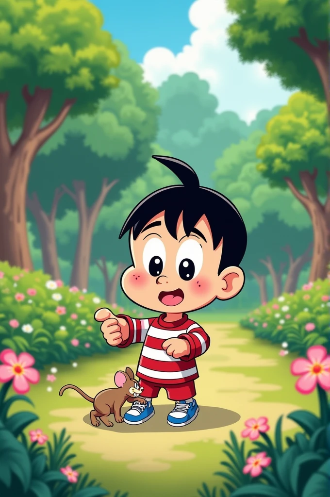 One day, while Shin-chan was playing in the park, he found a toy that looked suspiciously like Jerry.