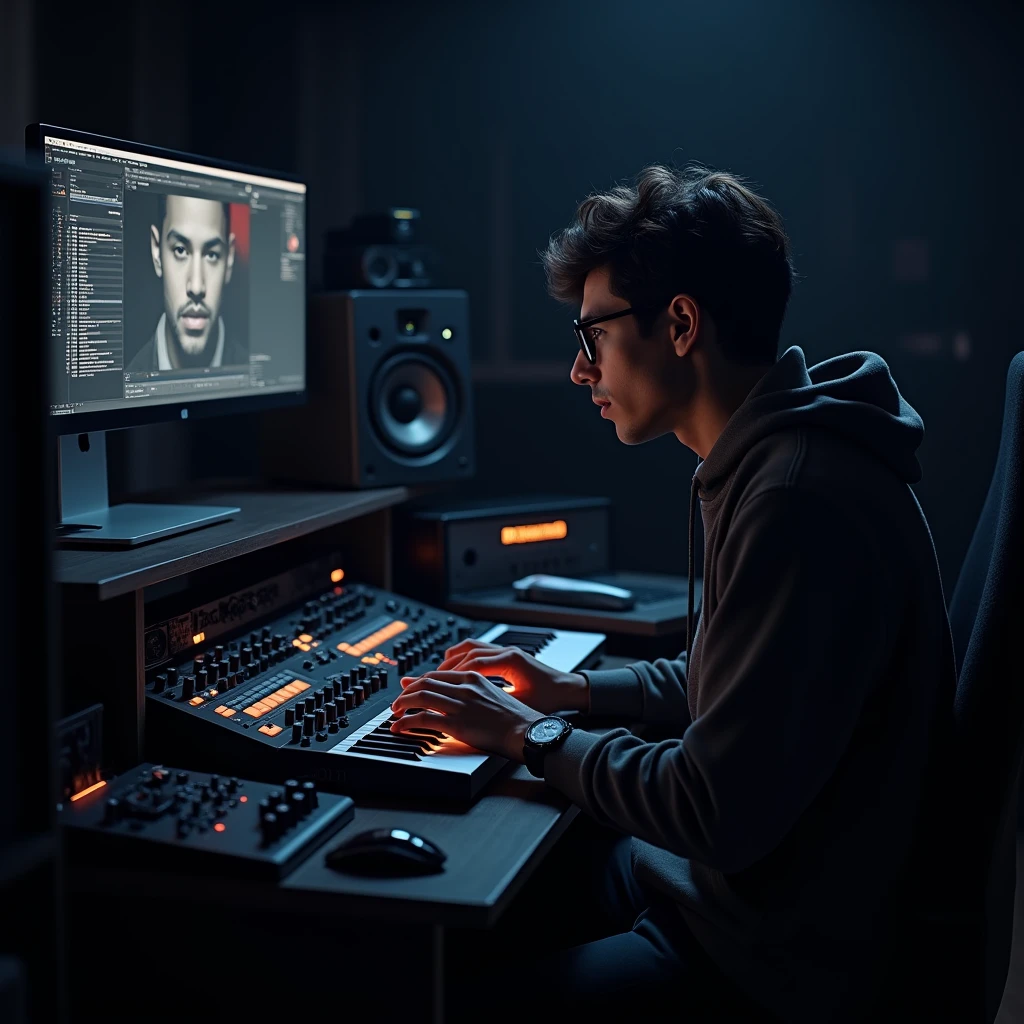 Music producer back. Making music and with the dark background