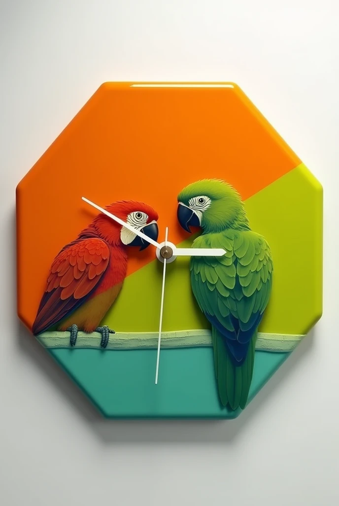 Create resin wall clock in orange and parrot and lime color hexagonal shape