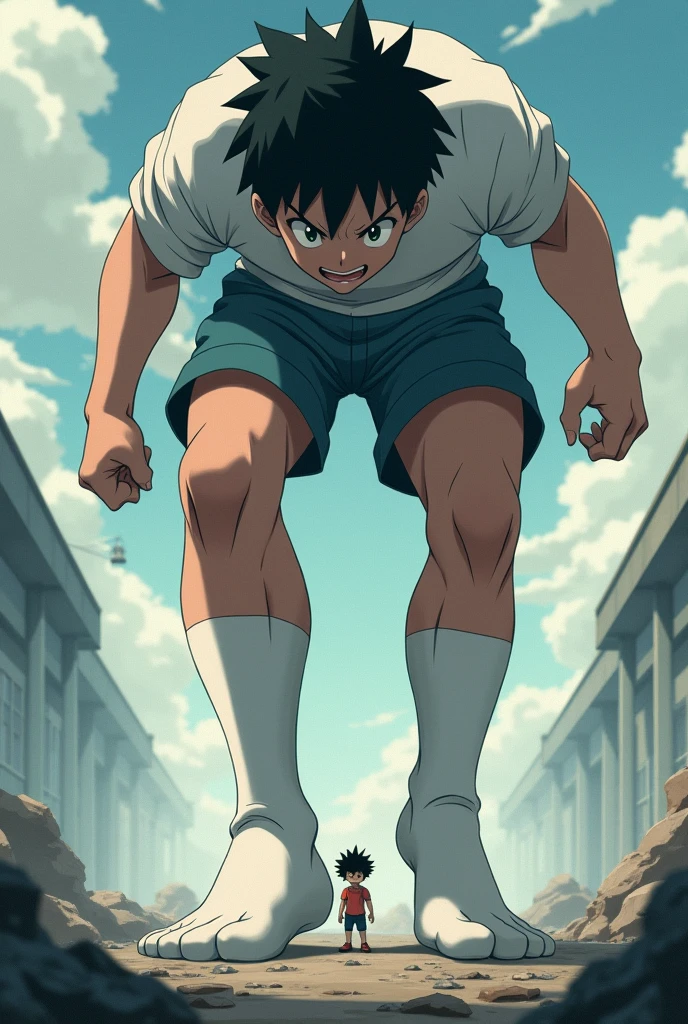Anime, boy, white socks, giant, feet stomping, crush, tiny pov, cruel