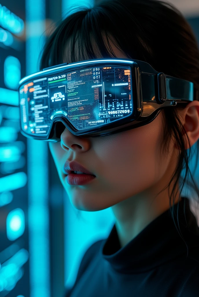 (masterpiece:1.2,Exceptional Quality,mirror-like,cinematic experience),8k,wallpaper,Ray Tracing,(woman),Are standing,(美しいwoman,sexy),(Wearing futuristic cyber goggles:2.0,Data displayed on the goggles:2.0,Detailed view of the goggles:2.0),(A face with attention to detail,Detailed skin texture,Beautiful Skin),(Looking into the camera),(front),(Face close-up:2.0),(Server puncture:2.0),(The background is a wall of data:2.0),(Glossy Lips:1.5)