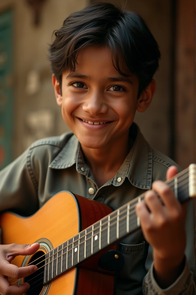 AMLO playing young guitar