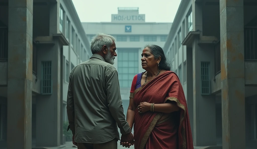 Imagine and Indian old father mother shocked on hospital gate