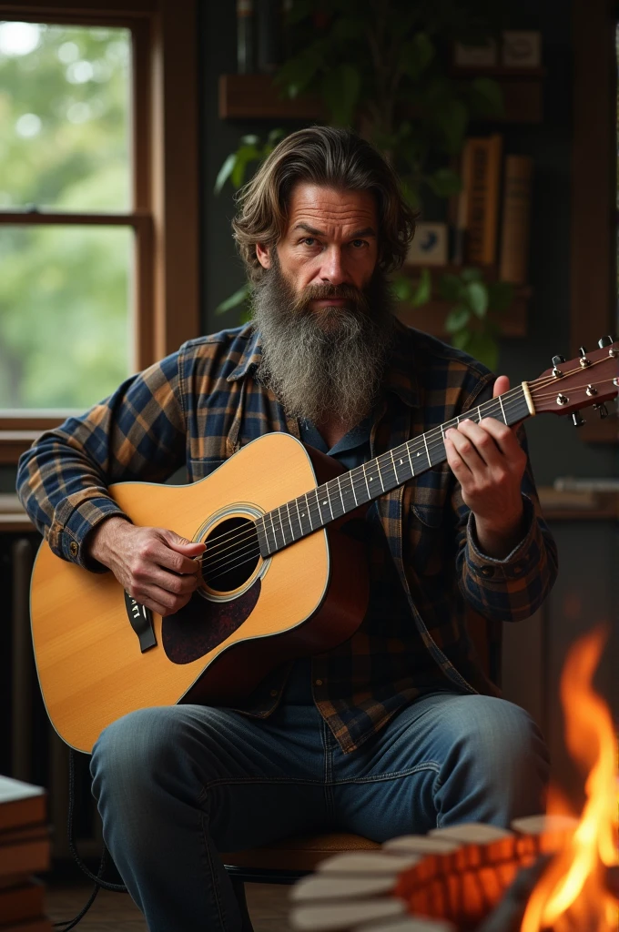 Bearded man playing guitar