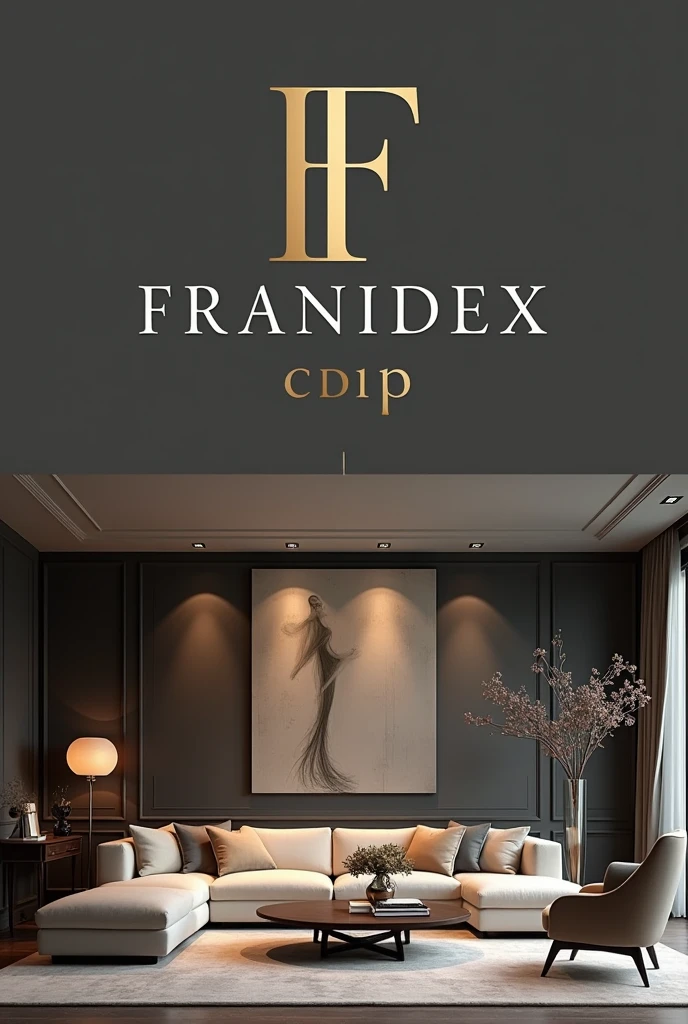  furniture logo and insert the name "Franidex" on it and insert home furniture on the background the name