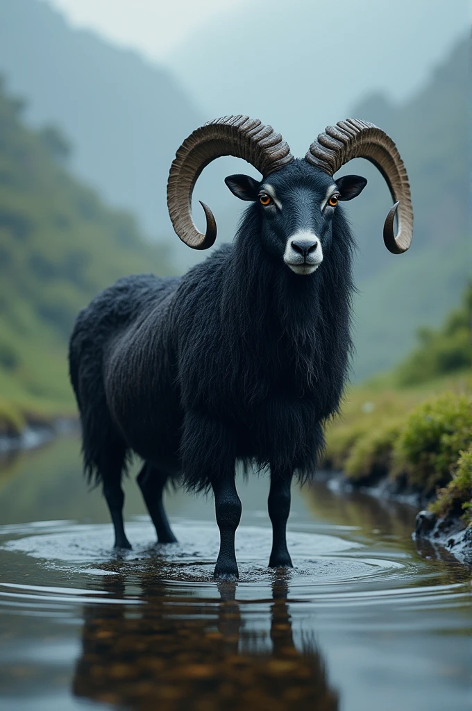 A black Thar in rain water 
