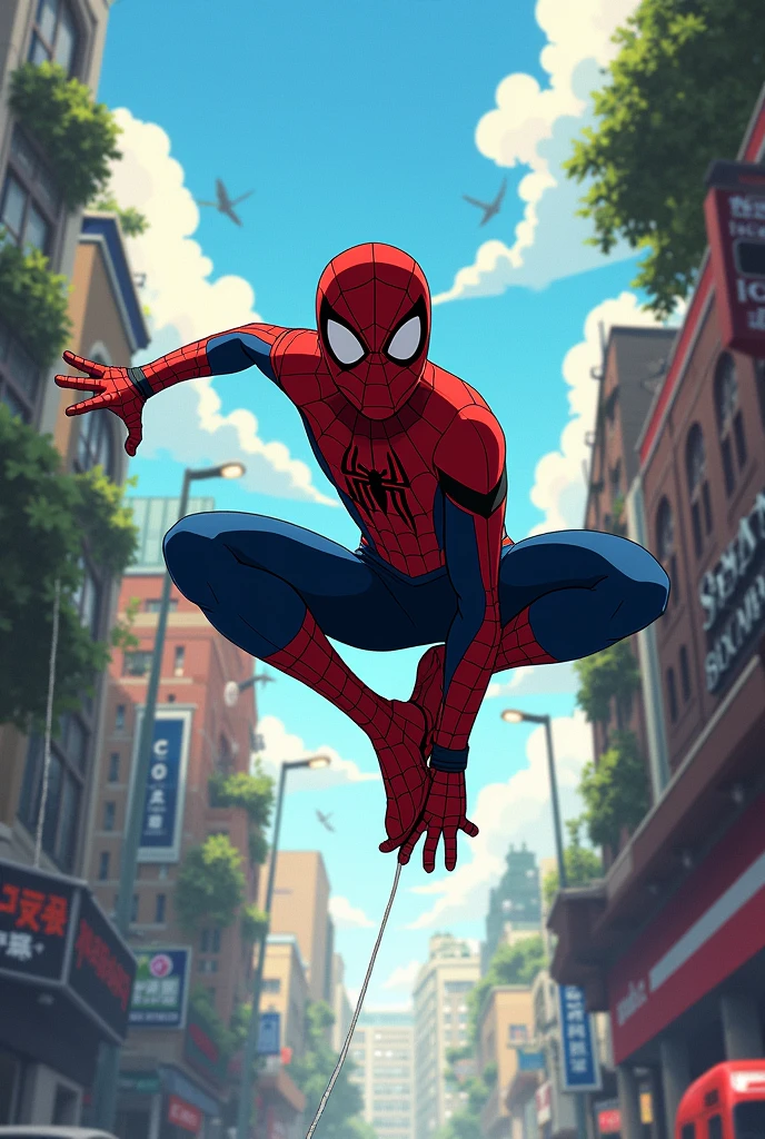 Spiderman Miles Morales, DVD screengrab from studio ghibli movie, retro anime, rendered by Studio Ghibli, studio ghibli style