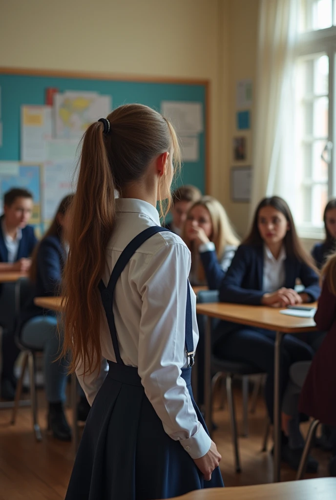 A school girl showing her ass to other students