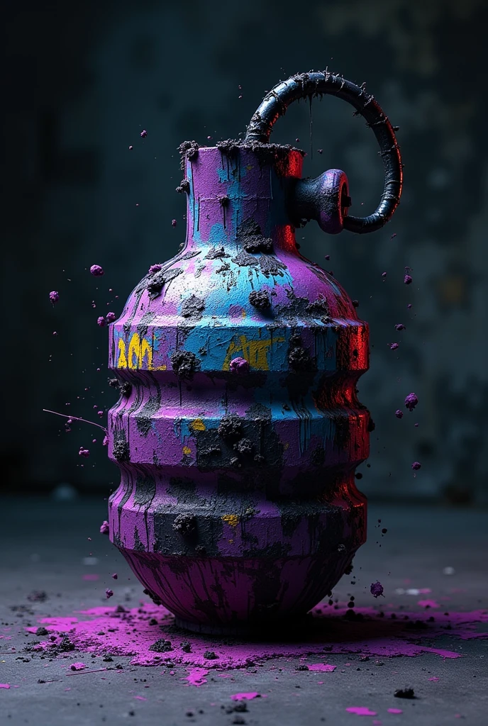 Dark purplish Bomb that is made out of graffiti and paint