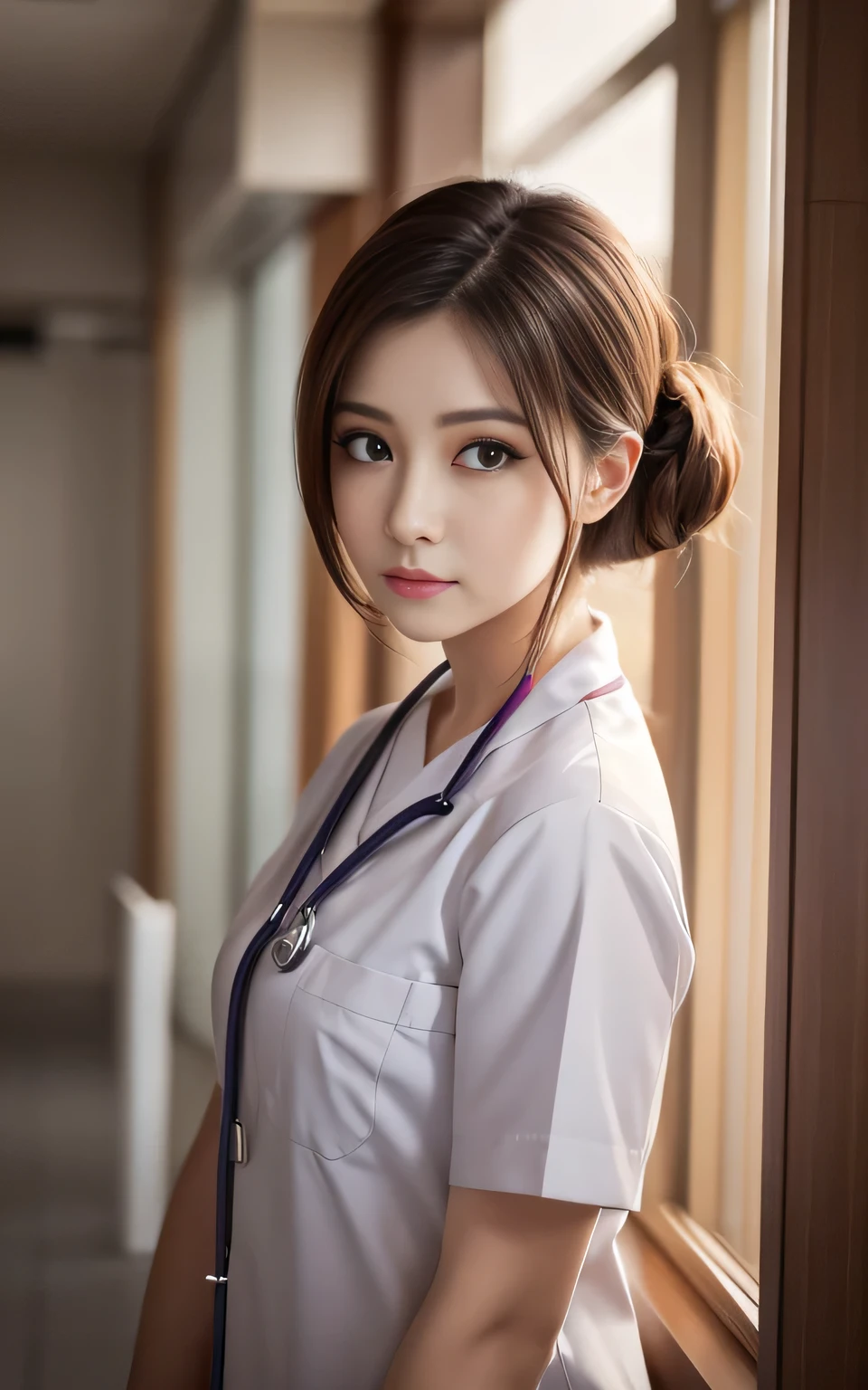 Beauty,  high quality, Complete, In detail, High resolution, 8k wallpaper, whole body, Perfect dynamic composition,  Beautiful attention to detail, Random poses, Charm, Alluring, 20 year's old, round face, nurse, hospital, angry