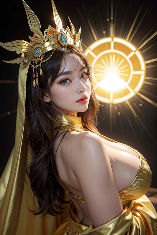 Big Tits,Big Ass,
Sun Goddess • Costume: Golden long robe、Embroidered design symbolizing the sunlight。A long cape hangs from his shoulders、Decorated with gold accessories。On his head he wears a large halo-shaped headpiece resembling the sun.。
• Makeup: Gold eyeshadow and highlighter、Adding light to the eyes and cheeks。Lips are sheer orange、Gives a bright and radiant impression。