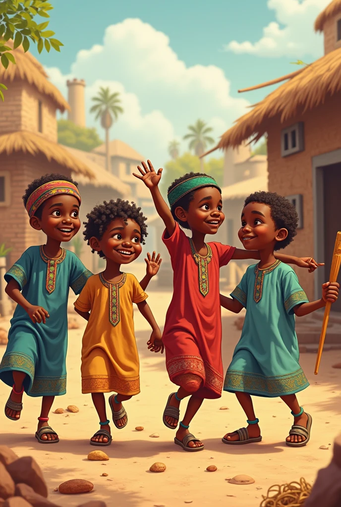 Hausa boys playing illustration