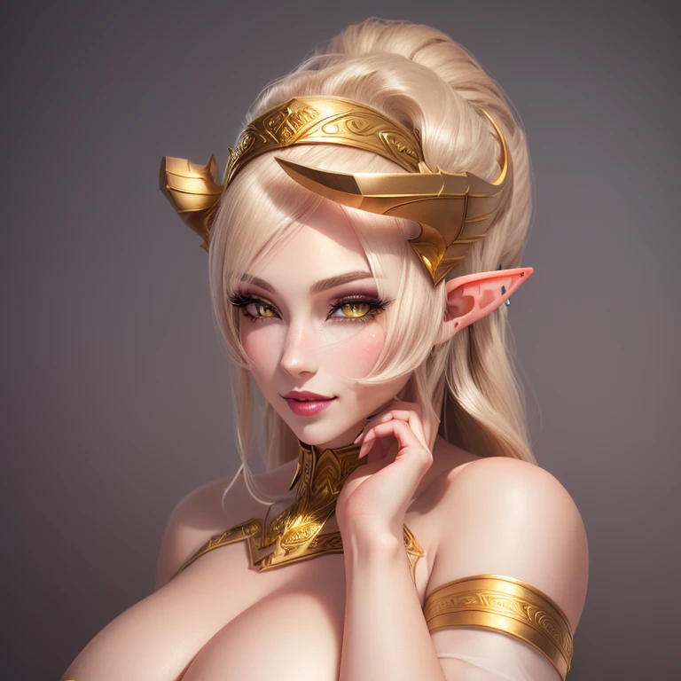 There are 3D images of women with very sexy bodies, (((gone crazy))) devil princess, portrait of Elf Queen, dark elf princess, She has elven ears and golden eyes, Face Veil、Ultra-detailed fantasy characters, Elf portrait, Elf Queen, Profile portrait of Elven royalty, Female Elf, elven character with smirk, Devil Girl、tooth