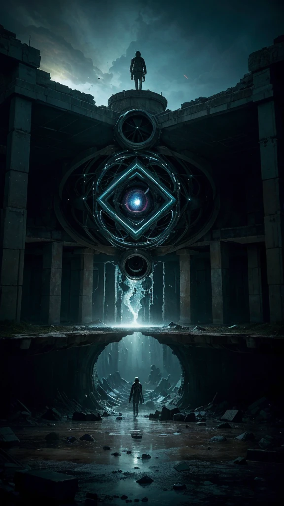 "Deep in a vast frozen tundra, A realm spreads out where logic crumbles and time seems to dissolve. In the center of this desolation, an immense circular abyss emerges, whose walls are covered with structures that defy understanding: twisted towers of rusted metal fused with the living rock. From the bottom of the abyss, an unnatural light emerges, Bathing the surroundings in a spectral glow of purple and green hues. In the heart of this void floats an inverted city, suspended by gigantic chains made of solid smoke, Its buildings hanging towards the infinite abyss like the roots of a cosmic tree that has fallen into another dimension..
all over, Impossible creatures crawl through the shadows: beings with needle-thin bodies and enormous heads filled with glowing eyes that seem to pierce the souls of those who look at them. Some have segmented bodies, combining human parts with mechanics that are impossible to understand, while others are made of pure darkness, moving with a disturbing fluidity that defies the laws of the world. These entities gather around a broken temple in the center of the city., where a gigantic orb of flesh and technology beats like an evil heart, Projecting visions of impossible futures and unlived pasts.
The wind howls with fragmented voices, echoes of beings who tried to decipher the secrets of this place and were absorbed by its eternal madness. Here, Space and time become entangled in an indecipherable knot, and the only certainty is the horror that lurks in the depths of the unknown."