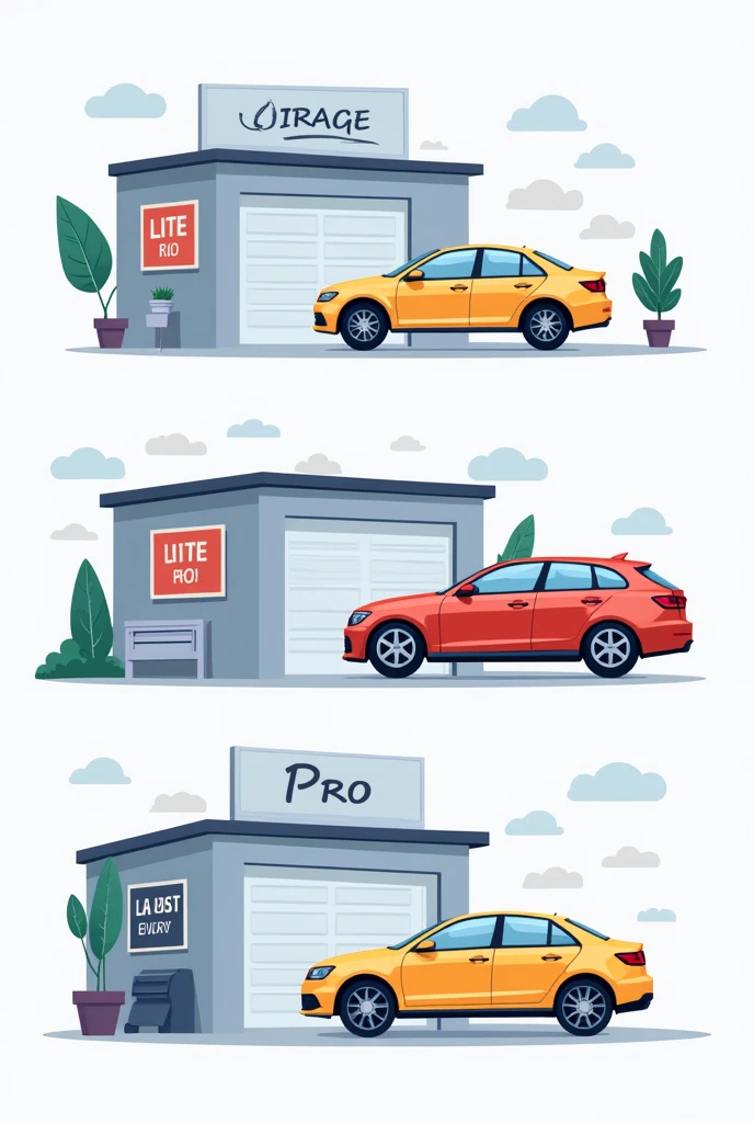 please genorate packages images lite pro premium for related garages 3 diferent images