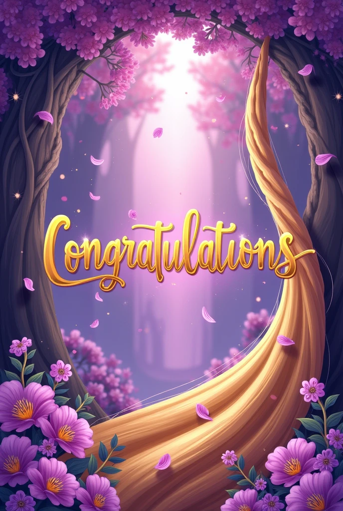 A congratulations poster (the size must be a square) with the word "Congratulations" only and the text must look extravagant, the text must be in color lavender, purple with a gold outline. The design must be closely related or similar to the theme in Rapunzel. The artstyle must be 2d and cartoon-like. The spelling of congratulations must be correct and the size must be a square