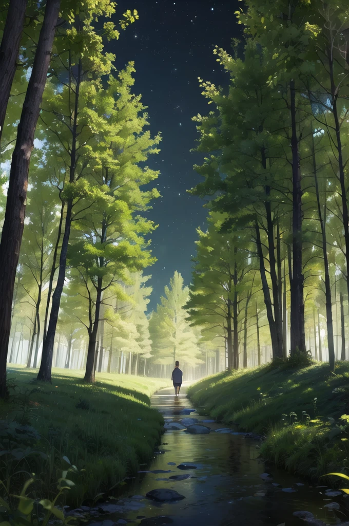 In the middle of the forest at night