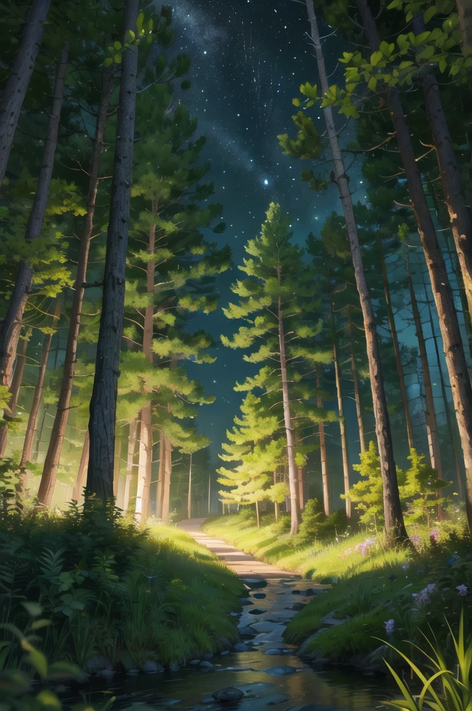 In the middle of the forest at night