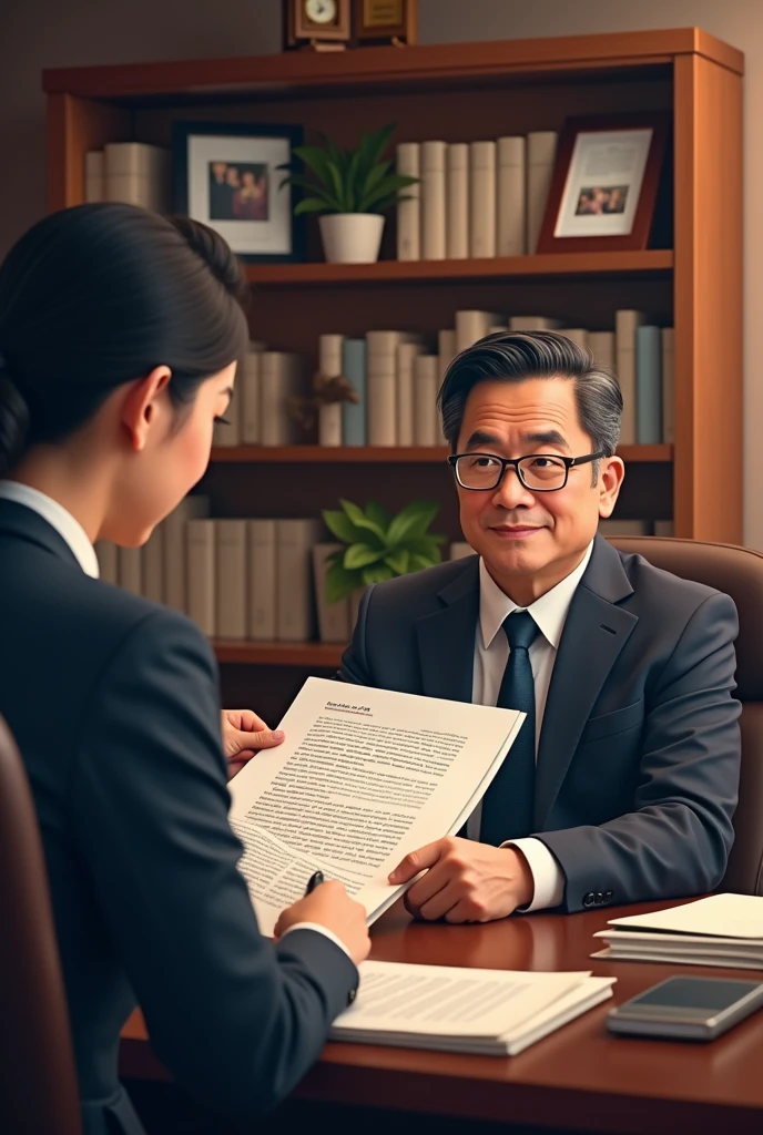 2. Proposal and Contract
Scene 3: Mr. Somchai's office
* Setting: Mr. Somchai's office filled with documents and computers
* Characters:
* Mr. Somchai sits at his desk and holds a contract document
* Ms. Pin sits opposite and reads the contract carefully