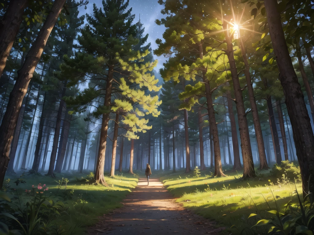 In the middle of the forest at night