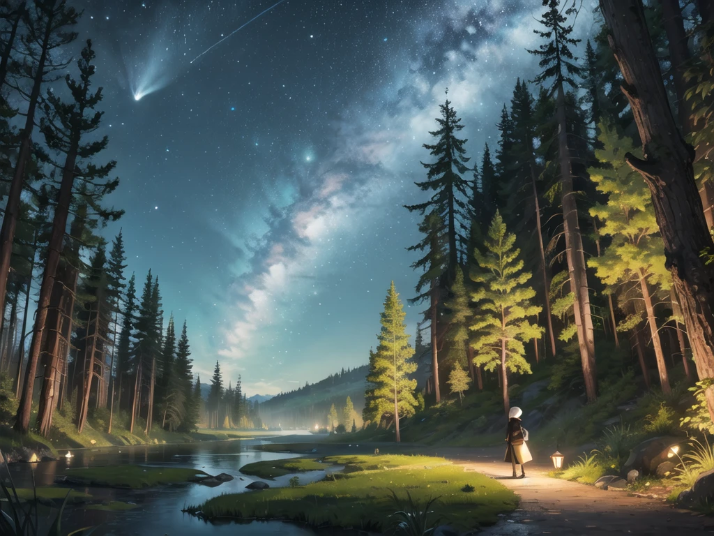 In the middle of the forest at night