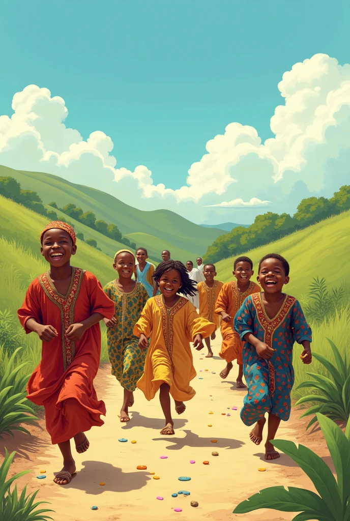 Illustration earlian Hausa children boys and girls playing