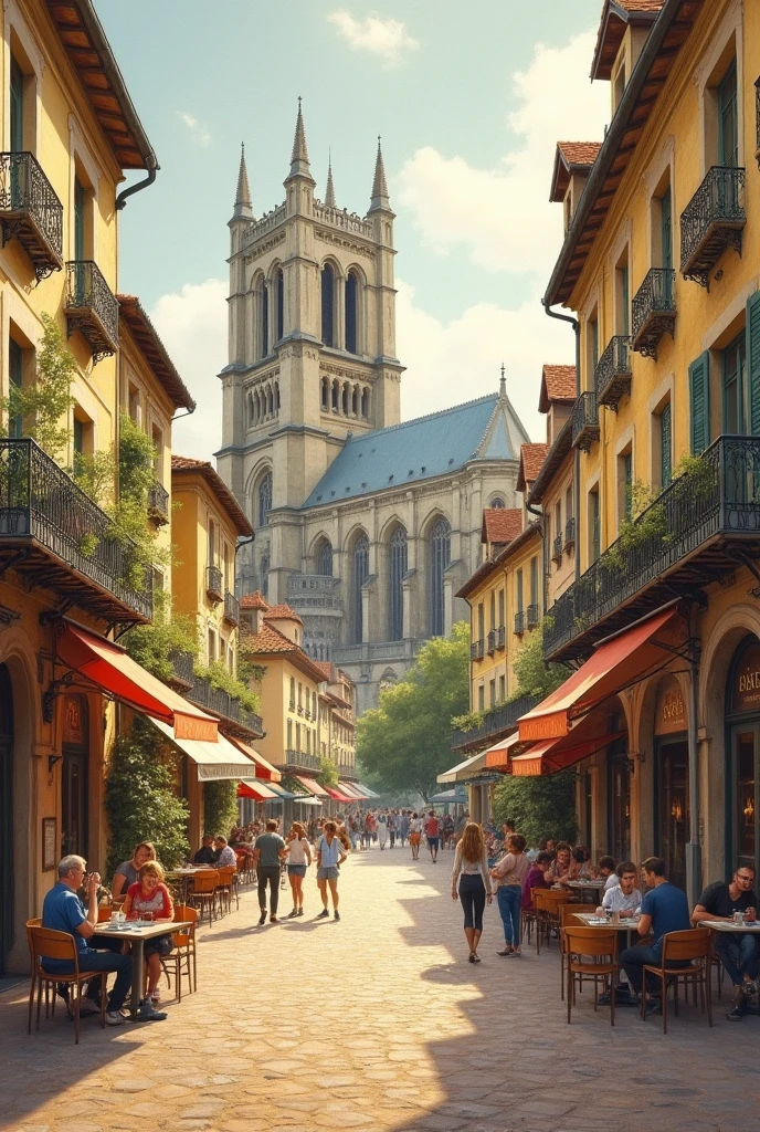Chalk drawing of a French town
