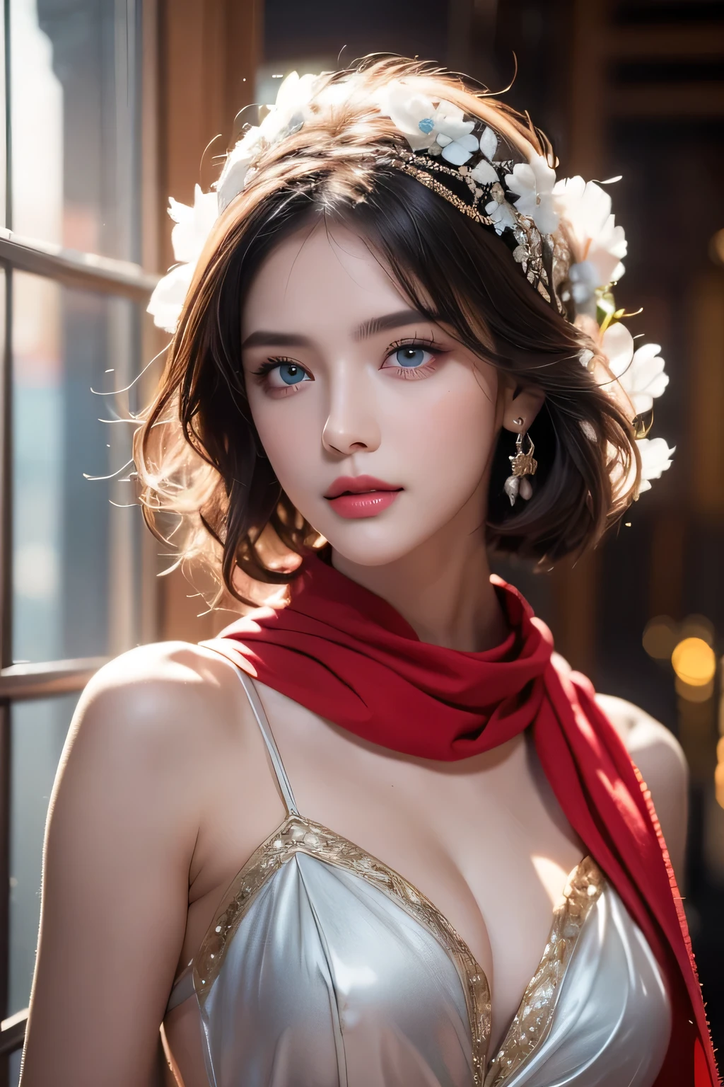 High-quality work,Realistic works,Super premium graphics,8K HD CG works,high quality graphics,High-definition and exquisite CG works,10x pixels,Ultra-fine details:1.1,Advanced technical details:1.1Realistic photo effects,Interior lighting effects:1.5,natural soft light:1.5. Light effect(Virtual light effects:1.8),ultra high resolution,shining dress,sliver long hair,silber hair,transparenthair,high detailed hair(Quality hair details:1.1)Clear eyes,Double eyelids look good,Sharp eye makeup, Create exquisite eyelash makeup, tthin eyebrows, Ultra-detailed eyes,a tall nose, lovely red lips, rosey cheeks, With delicate makeup on her face , pretty face, The face shape is perfectly proportioned,(Advanced facial details:1.1)8K, Top Quality, Intricate Details, Ultra Detail, Ultra High Resolution, Masterpiece, random angle, mikasa ackerman, Slender, Smile, (Makeup: 0.4), (Fluffy Blue Eyes: 1.21), blue Eyes,, ((full body)), 1girl, solo, 1 girl, (( full body)), close-up shot, , , ((tall)), (((fit body))), (((slim face))), sharp face, sharp eyes, (((black hair, short hair, bangs )) ,(detailed face), sharp face, small lips, thin lips, ((red scarf, crop top, thigh strap)), detailed face, detailed breast, , large breast, detail, , Beautiful girl with accentuated slender abs: 1.4, Six Pack Abs: 1.4, Bust Botox, Big, Perfect Body, detail leg, (( moonlight)), ocean , Women's artwork,Dress full body video,Realism,Amazing Cleavage,My eyes are very bright today