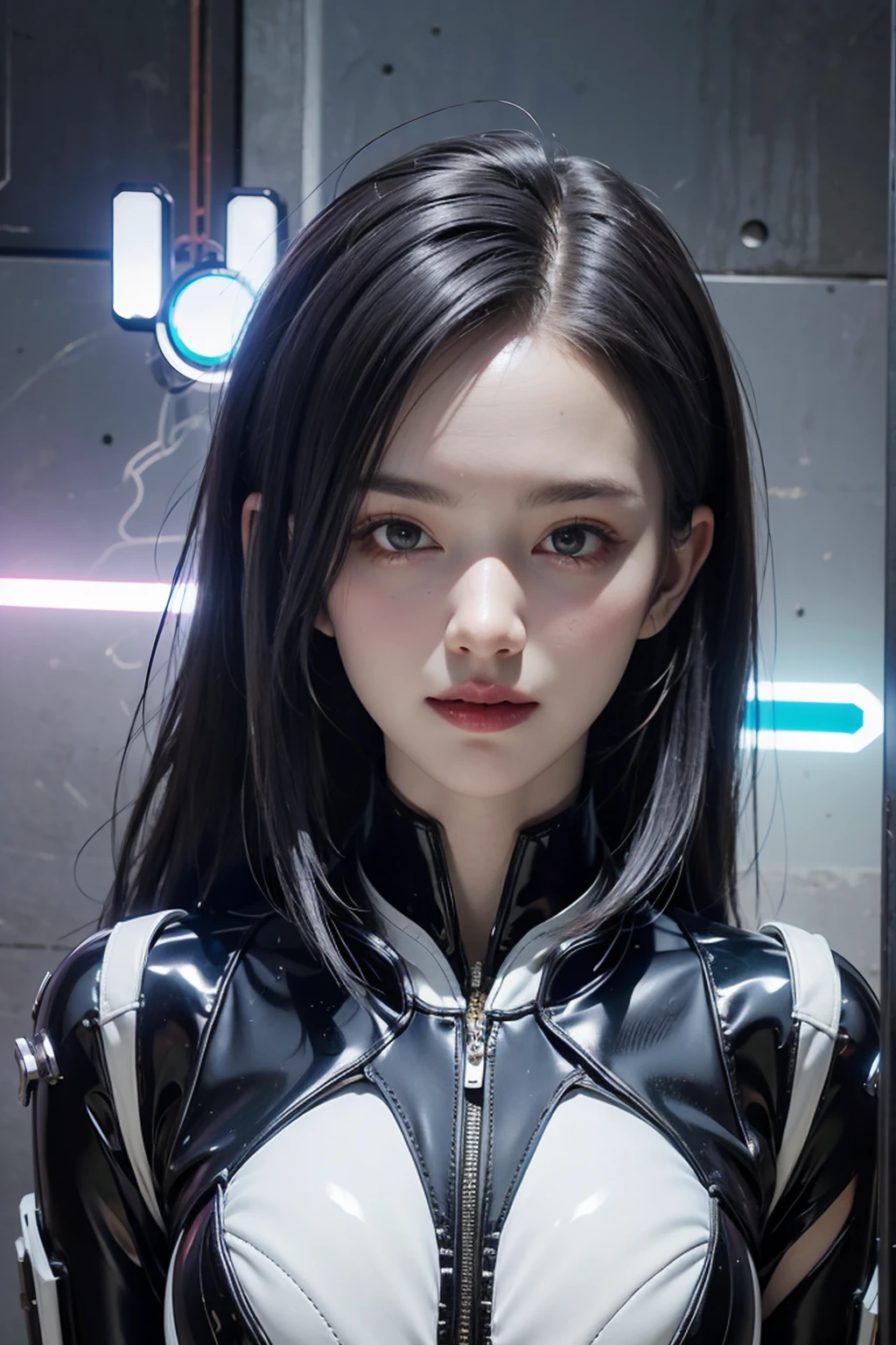 score_9, score_8_up, score_7_up, source_photo, realistic, photorealistic, masterpiece, best quality, 8k，Real human portrait，（Ultra Modern 1.2）,Bar DJ Mixer,A girl wearing a cyberpunk mechanical bodysuit，Sweet and lovely smile，Shy，Multi-light clothing，LED circuit board patterns appear on clothes，