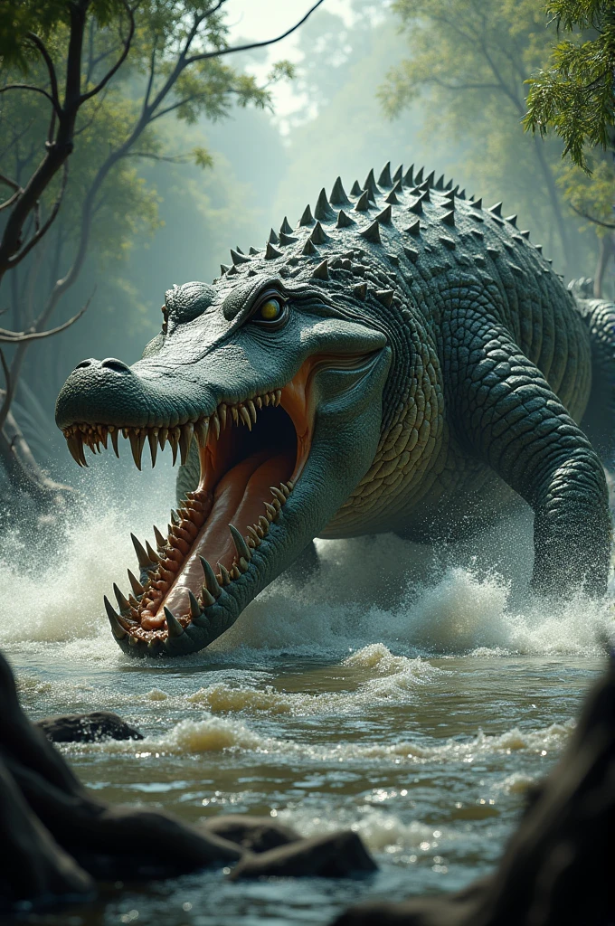 Giant crocodile attack the boat 