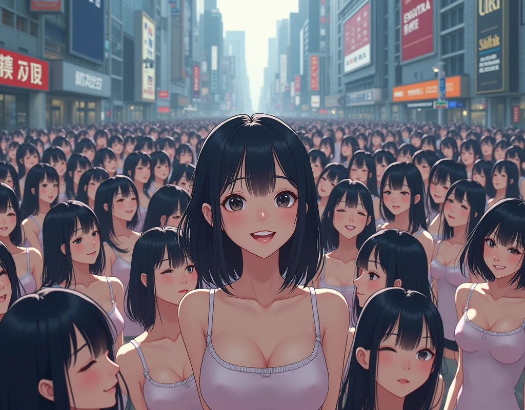 (((((Japanese Clone girls=Myself)))))), (((best masterpiece Clone girls Raw Photography Art))), (16K, Highest quality, Ultra-high resolution, RAW Photos), (((Unrealistic, Unparalleled depiction, An unbelievable sight, Unprecedented and shocking, In a world where myselves are multiplied, Ultra-realistic))), (((Japanese, woman, 26yo, Sasaki Nozomi))), (Small face, ((Thick black hair, Semi-long hair))), ((V-neck short-sleeve dress)), (((((Very beautiful detailed girls, Accurate body structure, Very detailed完璧な, A super busty body with very large breasts, Great proportions, super big breasts, Big, voluptuous breasts, The cleavage is very plump and emphasized))))), (((Dark Eyes, Mature face, Cute Smile, A gentle gaze, ((Very happy laughter))))), ((((((((Very detailedcloning描写, ((1girl→cloning→1,000,000,000,000,000,000,000,000girls)))))))))), ((((((((Very detailed, The precise depiction of the double, ((With the exact same female body, With the exact same face, With the exact same hairstyle, In the exact same clothes, At the exact same height, The same exact super big boobs)))))))))), (((Myself only))), (((100,000,000,000,000,000,000,000,000,000,000,000,000,000,000Myself))), (Beautiful poses to raise the actress's consciousness, Cleavage Emphasis), (((Walk freely))), (((Very detailed, Myself and each other, hug, Back to Back, Myself big collection, Fun conversation with myself, A happy conversation with myself, Kiss Myself Everywhere, Doting on Myself, Myself holding hands))), (Free pose), (Sexual seduction), (((Unbelievably crowded, Close contact between transcendent selves, Countless "myselves" completely surround me in 360 degrees))), (Bright and soft sunlight), (((super wide view, Very wide field of view, Very detailed, Detailed ultra-perspective depiction with clear depth))), (((Flat and gently undulating terrain, ((Slope)), The countless "myselves" filling the city's main streets and scramble intersections will multiply infinitely, becoming so packed together that there's no space left))), (Focus on the center of the group), Myssels overflow from the building's entrance and underground exit.