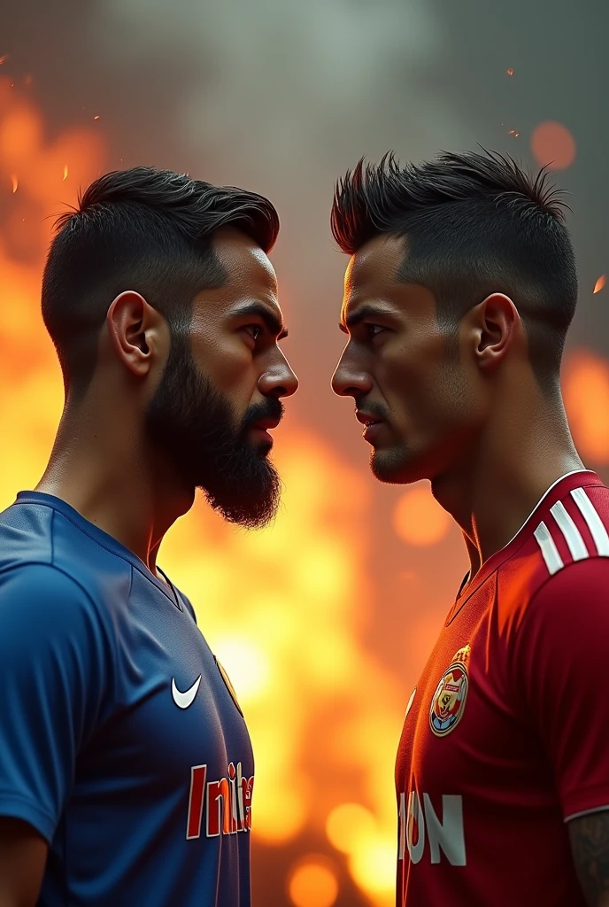 Virat kholi vs cristiano Ronaldo and background is on fire