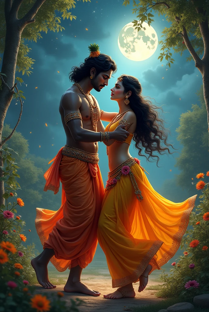 God Krishna and radha playing a garba