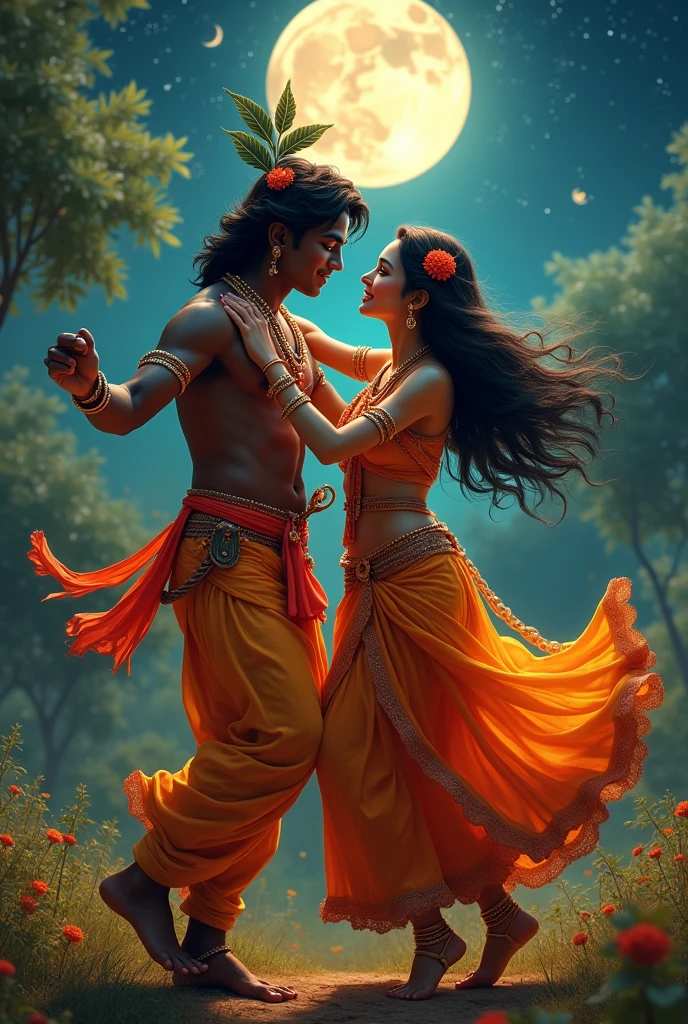 God Krishna and radha playing a garba