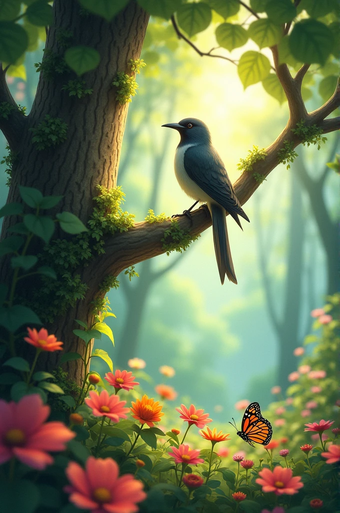 Since Their First Daily Meeting: Since their first daily meeting at the tallest tree in the forest, the bird would perch on a high branch while the butterfly fluttered around, exploring the flowers below. They would talk about their adventures, sharing tales of the skies and the blooming meadows.