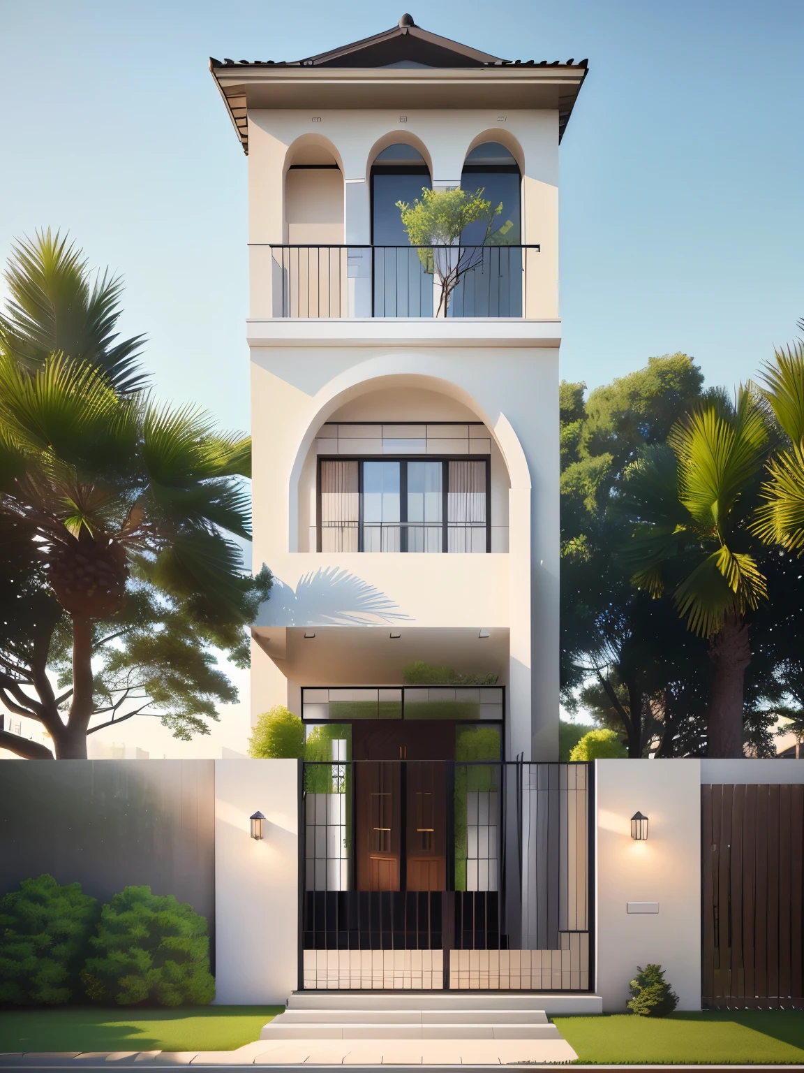 a rendering of a house with a tree in the front yard, front-view, frontview, elevation view, front elevation view, complete house, 2 d render, architectural concept, flat 2 d, mid-view, inter dimensional villa, front view, comprehensive 2 d render, front perspective, sketch - up, concept house, 2 d cg, residential design