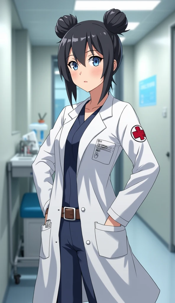 Tenten from the anime Naruto wears a doctor's uniform